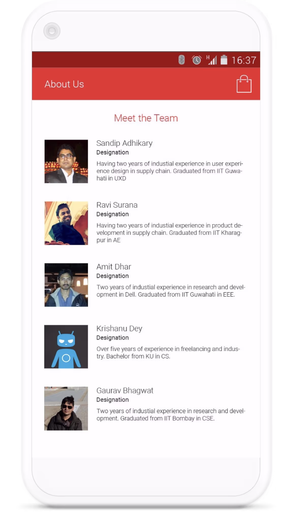 PocketChef about page introducing the team