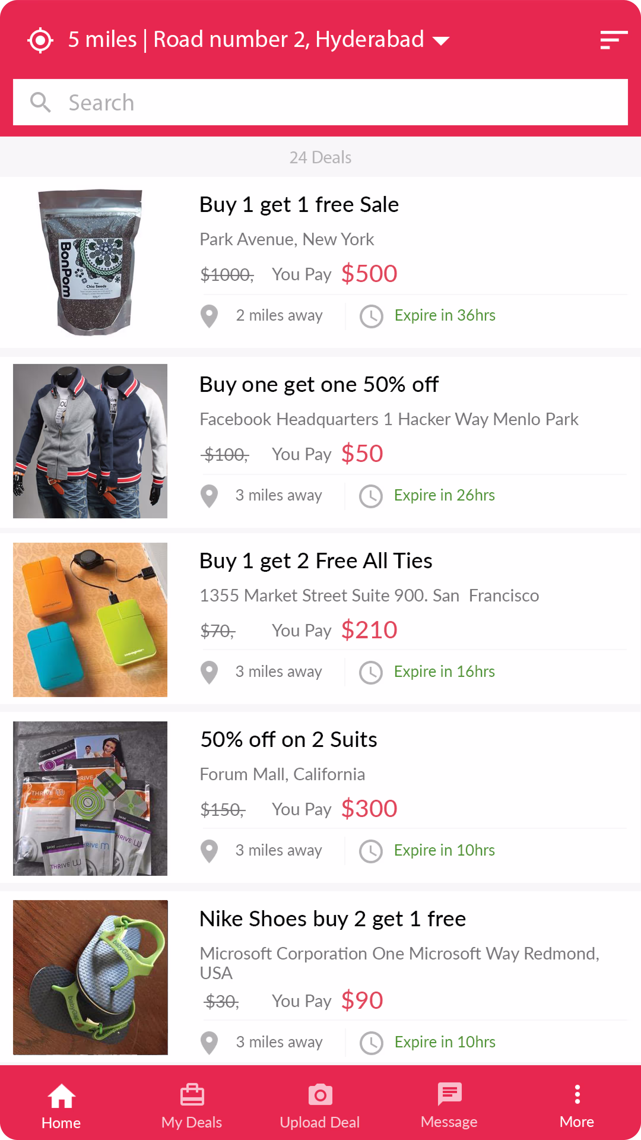 Split n Save nearby deal list with prices and expiry times