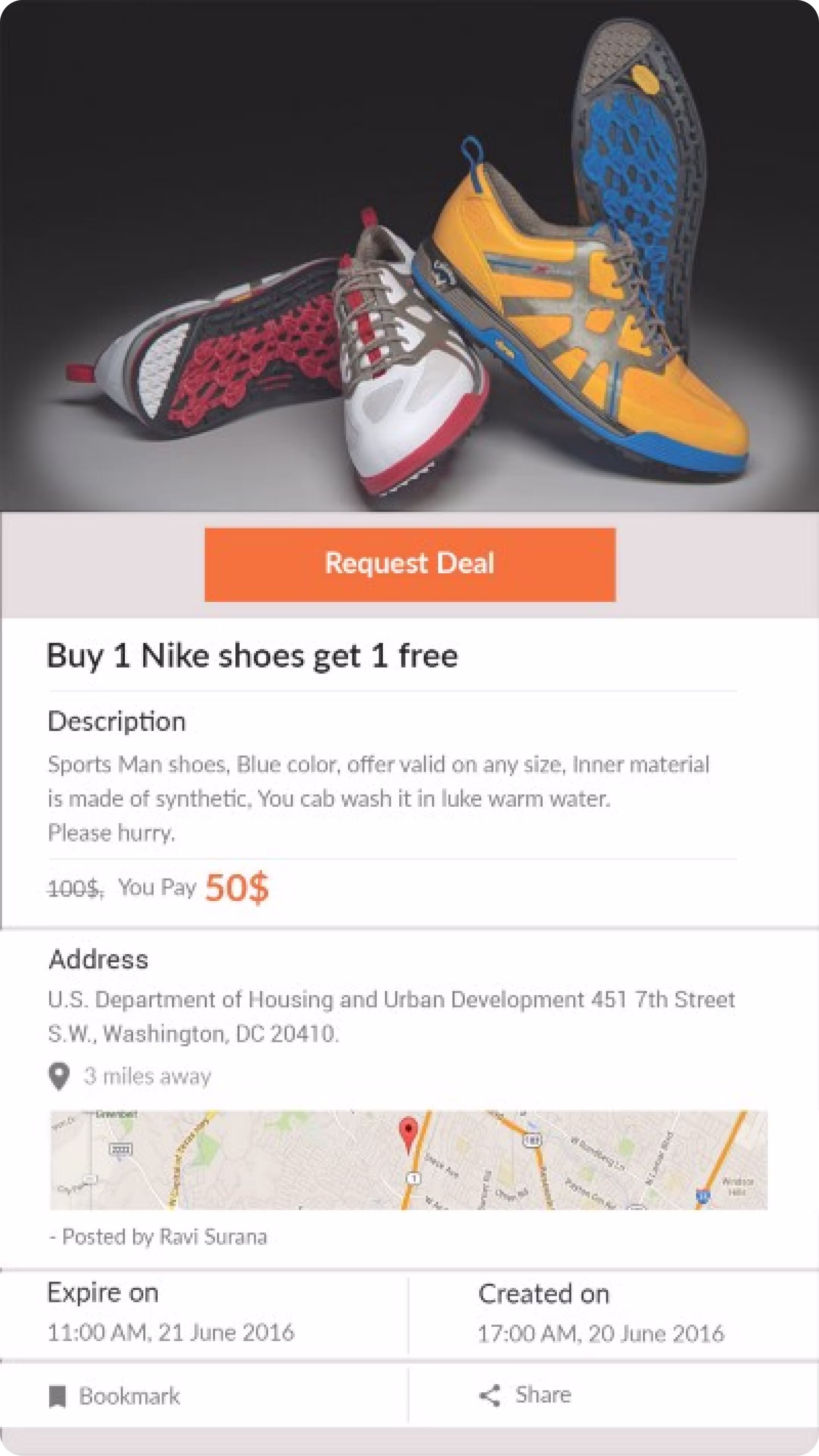 Split n Save deal detail with the request-deal action, address map and expiry